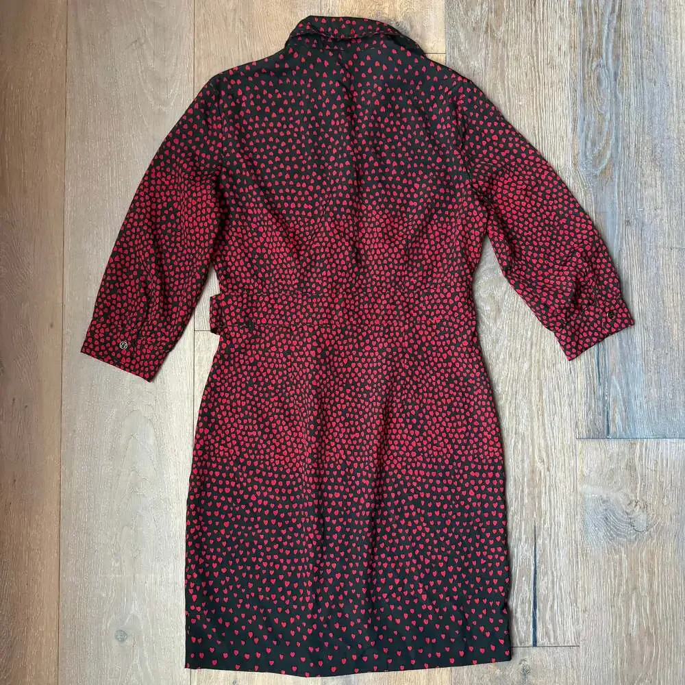 New York & Co Black Shirt Dress Red Hearts, 3/4 Sleeve, & Belt Valentine’s ~ Sm - Picture 7 of 7